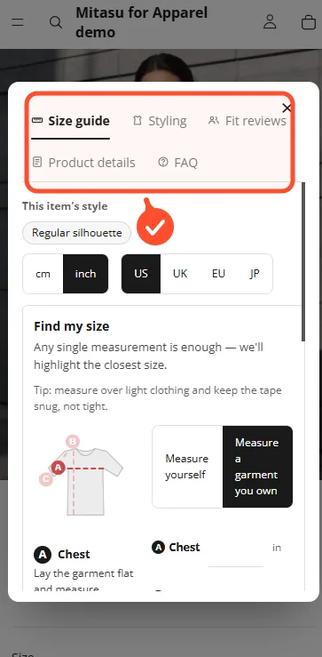The fit finder and fit voting on a mobile screen